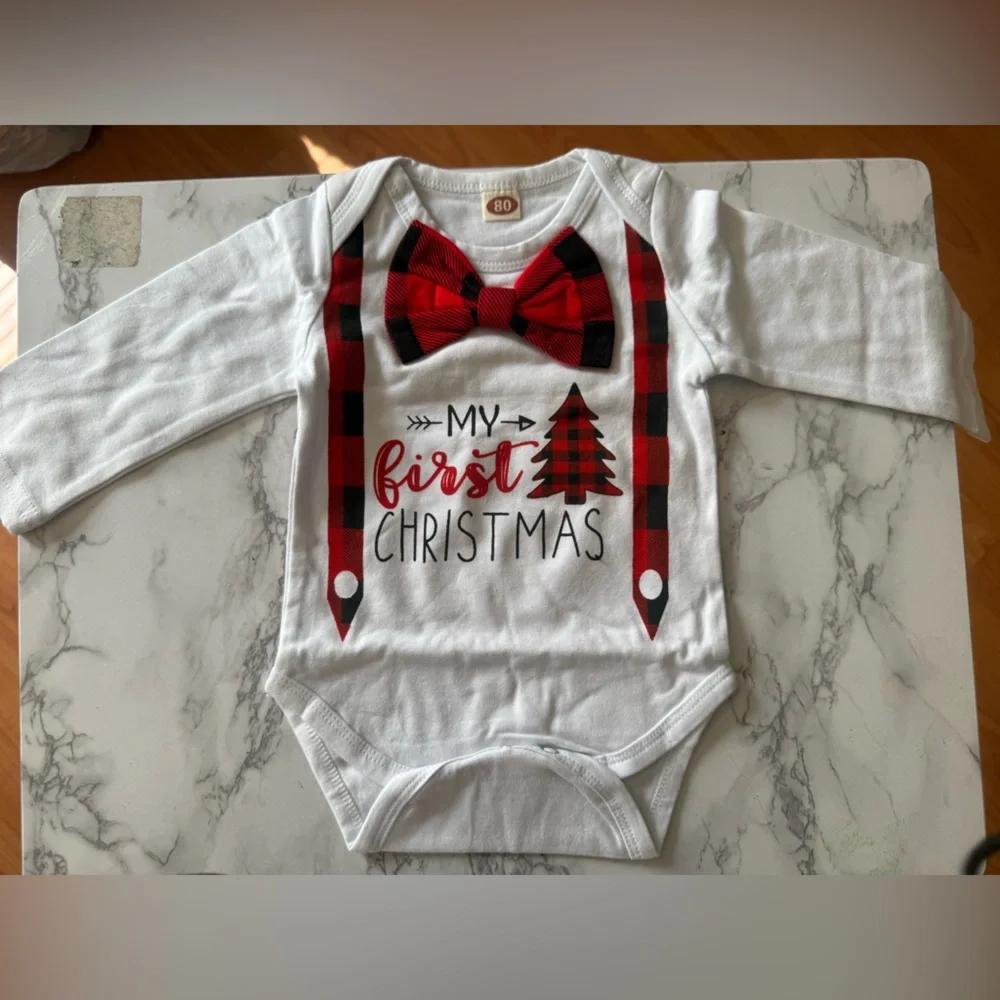 My First Christmas Infant 3 piece set - hat, onesie and pants